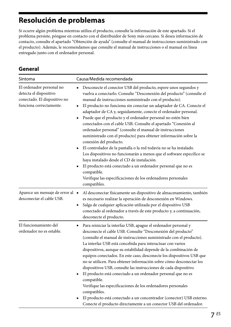 Resolución de problemas, General | Sony VGP-UPR1 User Manual | Page 41 / 57