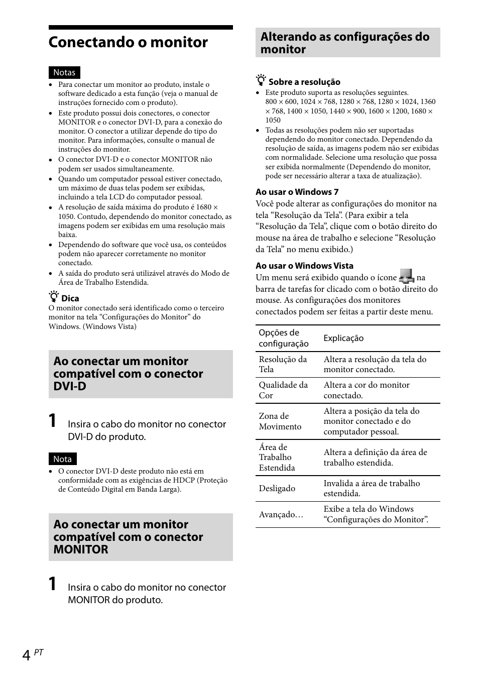 Conectando o monitor, Alterando as configurações do monitor | Sony VGP-UPR1 User Manual | Page 49 / 57
