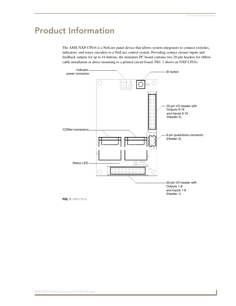 Product information | AMX NetLinx Custom Panel Interface NXP-CPI16 User Manual | Page 5 / 18