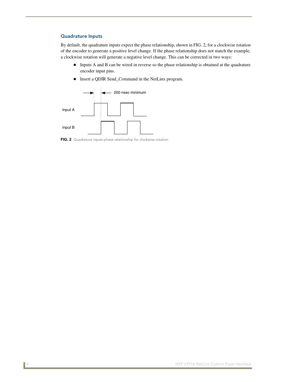 Quadrature inputs | AMX NetLinx Custom Panel Interface NXP-CPI16 User Manual | Page 8 / 18