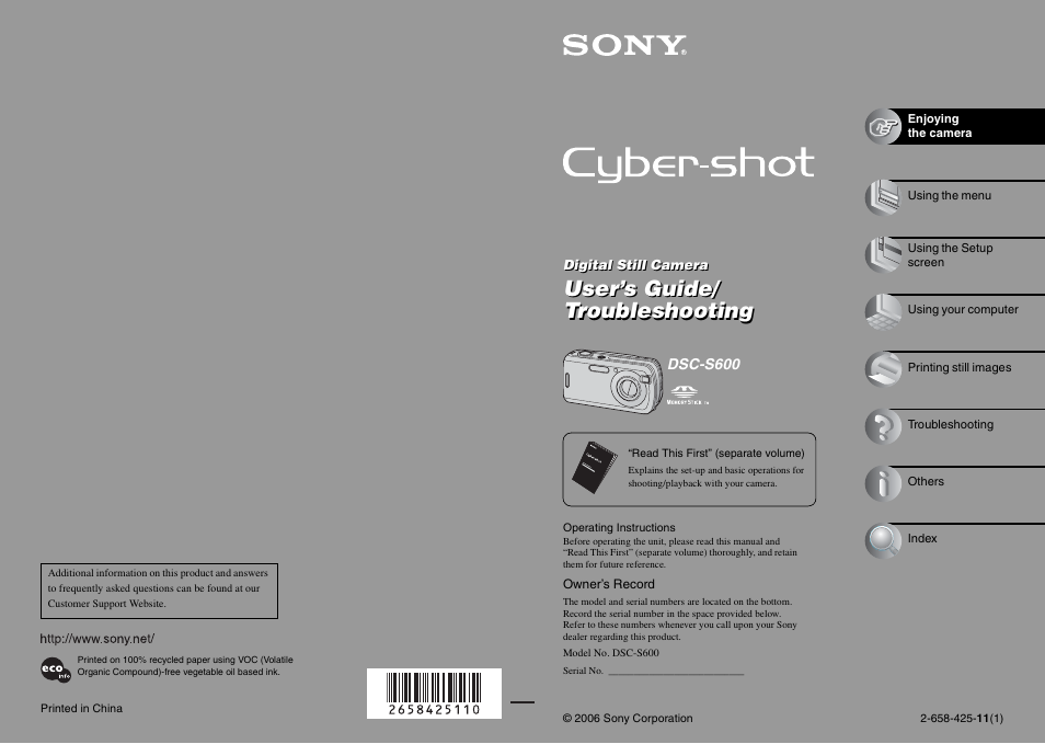 Sony DSC-S600 User Manual | 99 pages