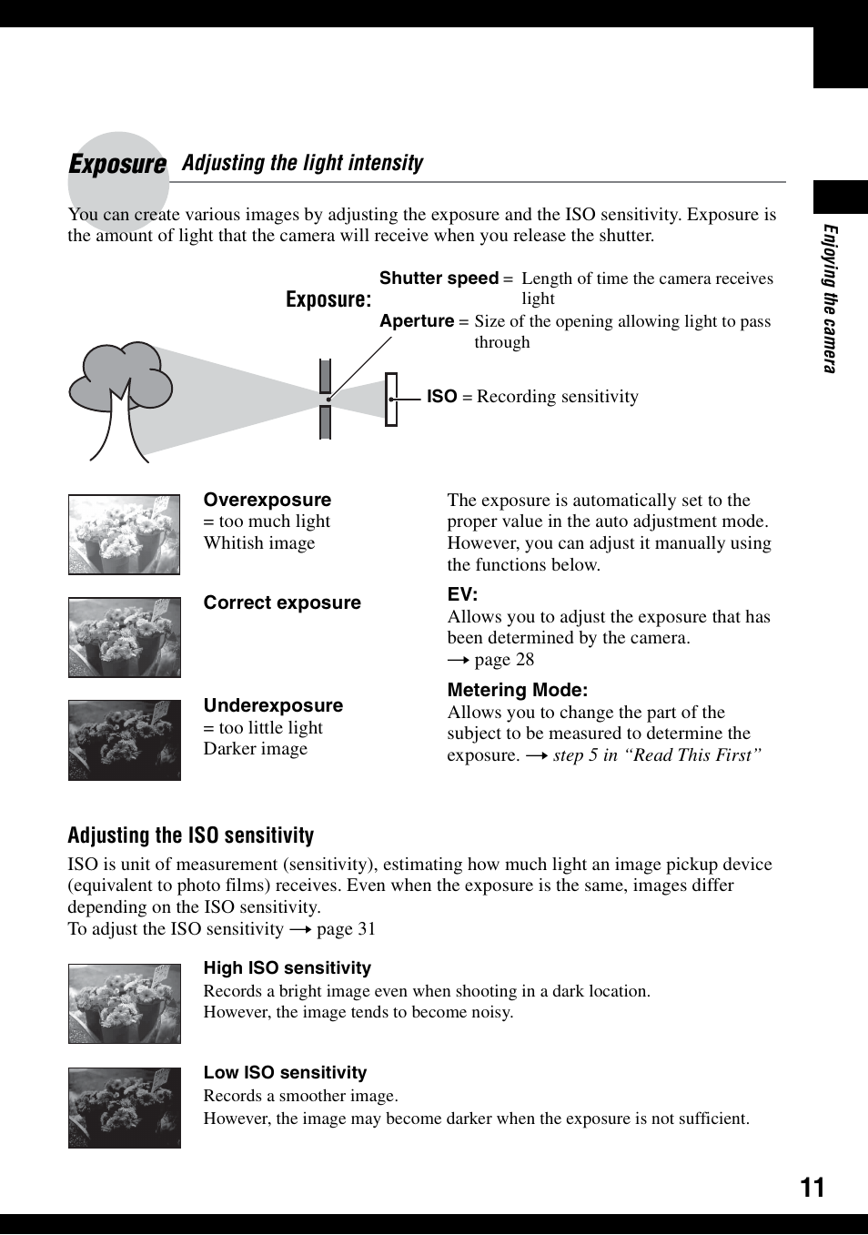Exposure – adjusting the light intensity, Exposure | Sony DSC-S600 User Manual | Page 11 / 99