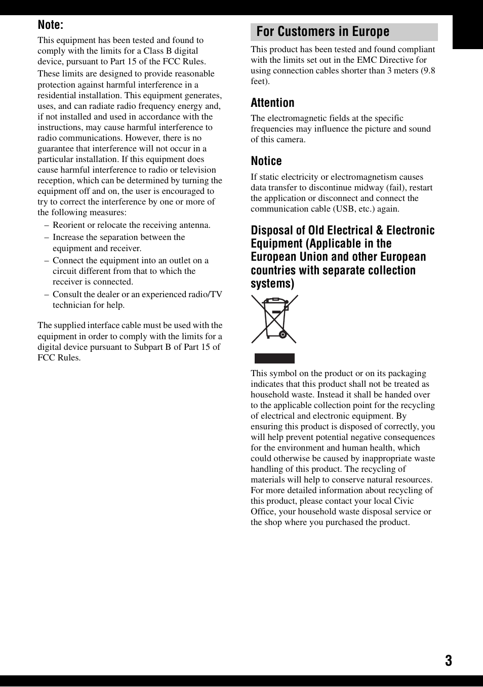 For customers in europe | Sony DSC-S600 User Manual | Page 3 / 99