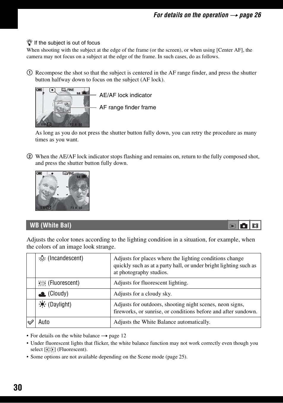 Wb (white bal) | Sony DSC-S600 User Manual | Page 30 / 99
