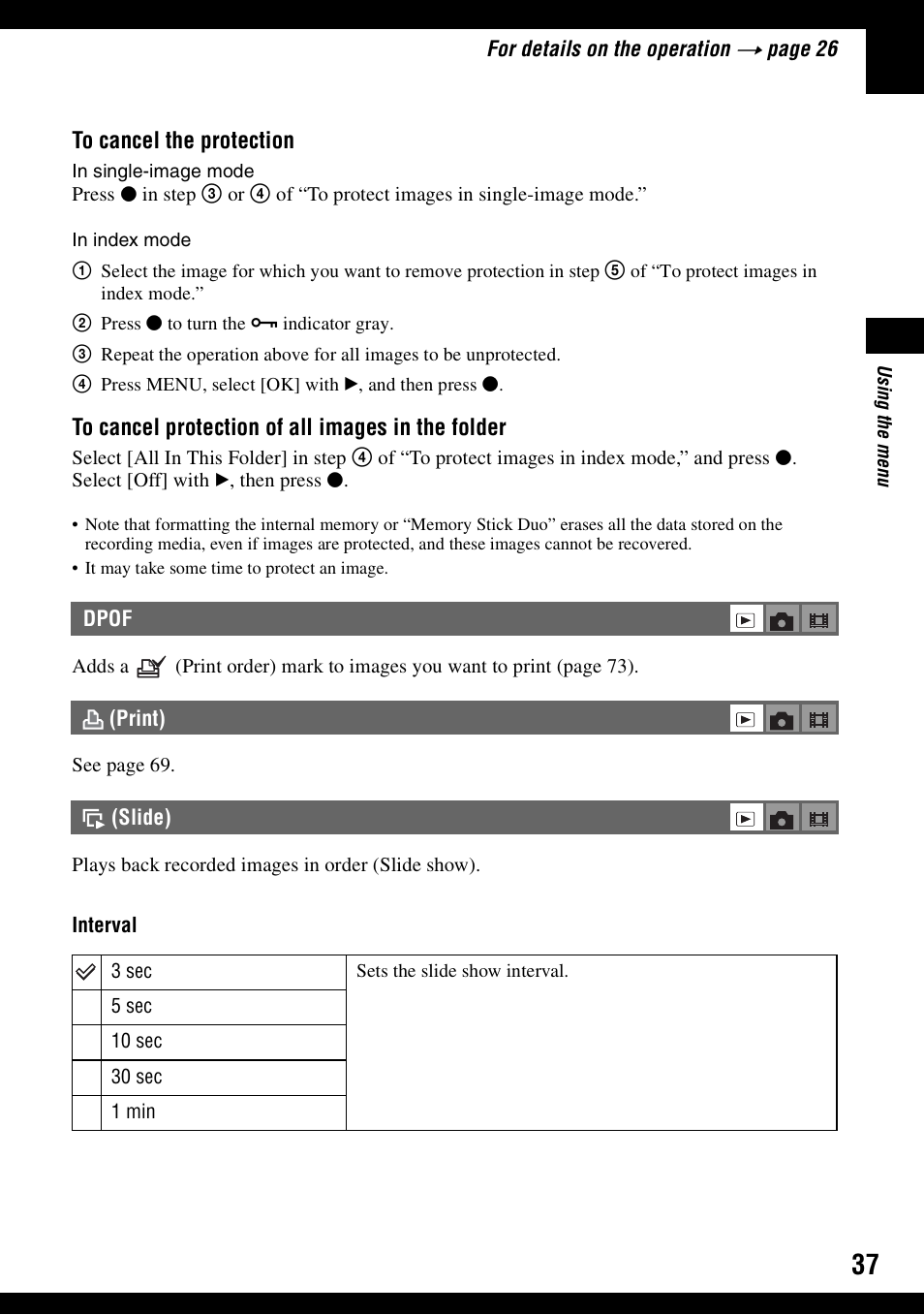 Dpof, Print), Slide) | Sony DSC-S600 User Manual | Page 37 / 99