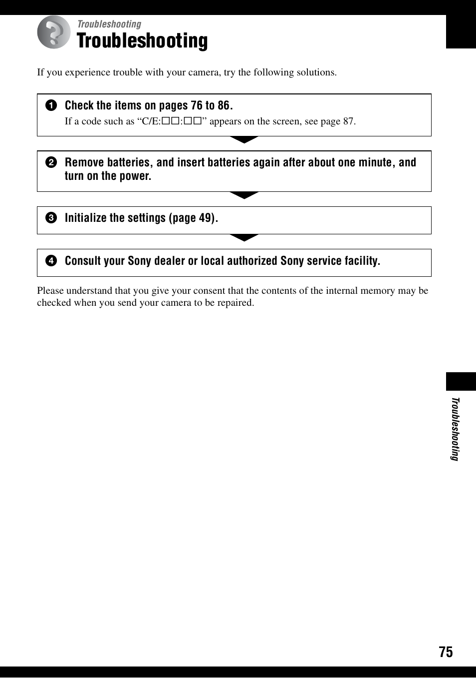 Troubleshooting | Sony DSC-S600 User Manual | Page 75 / 99