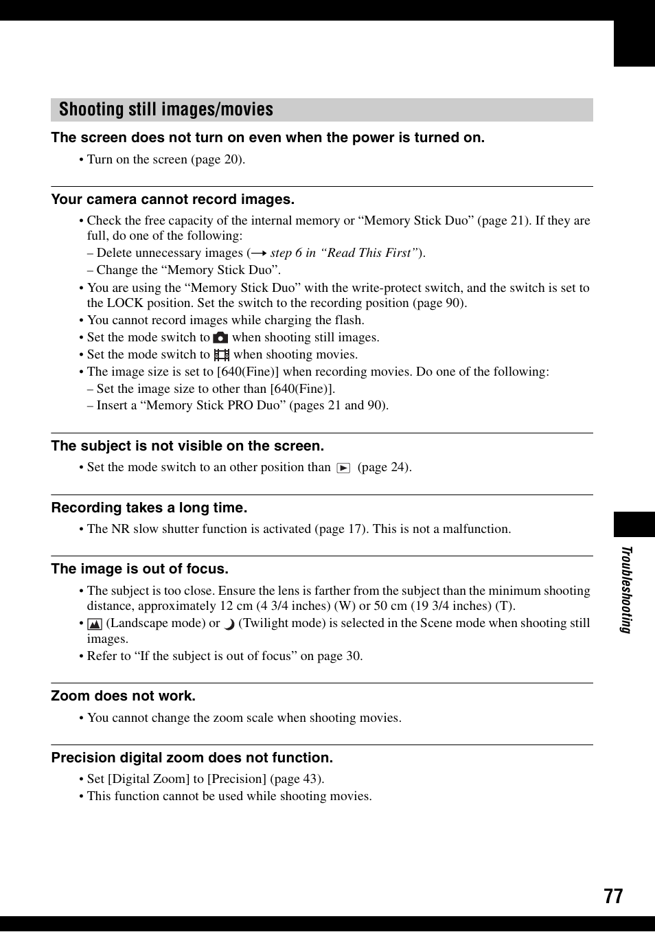 Shooting still images/movies | Sony DSC-S600 User Manual | Page 77 / 99