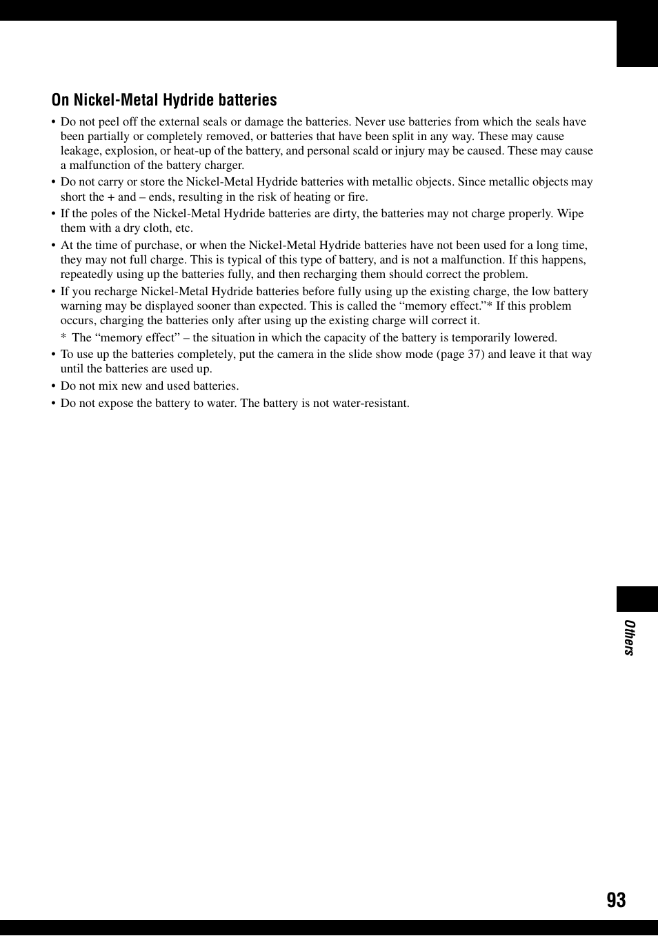 On nickel-metal hydride batteries | Sony DSC-S600 User Manual | Page 93 / 99