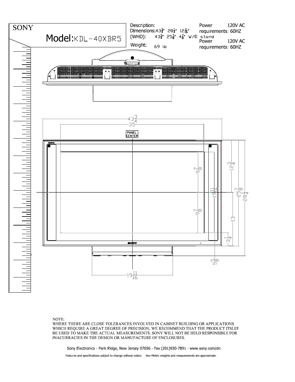 Sony KDL-40XBR5 User Manual | 2 pages