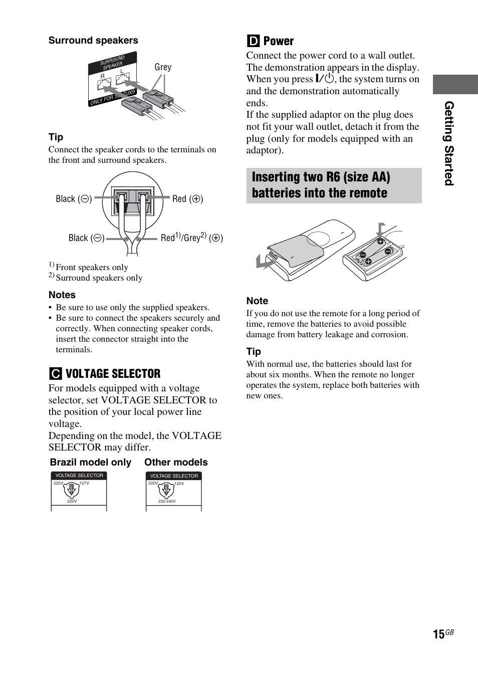 Getting star ted, C voltage selector, D power | Sony FST-ZUX9 User Manual | Page 15 / 60