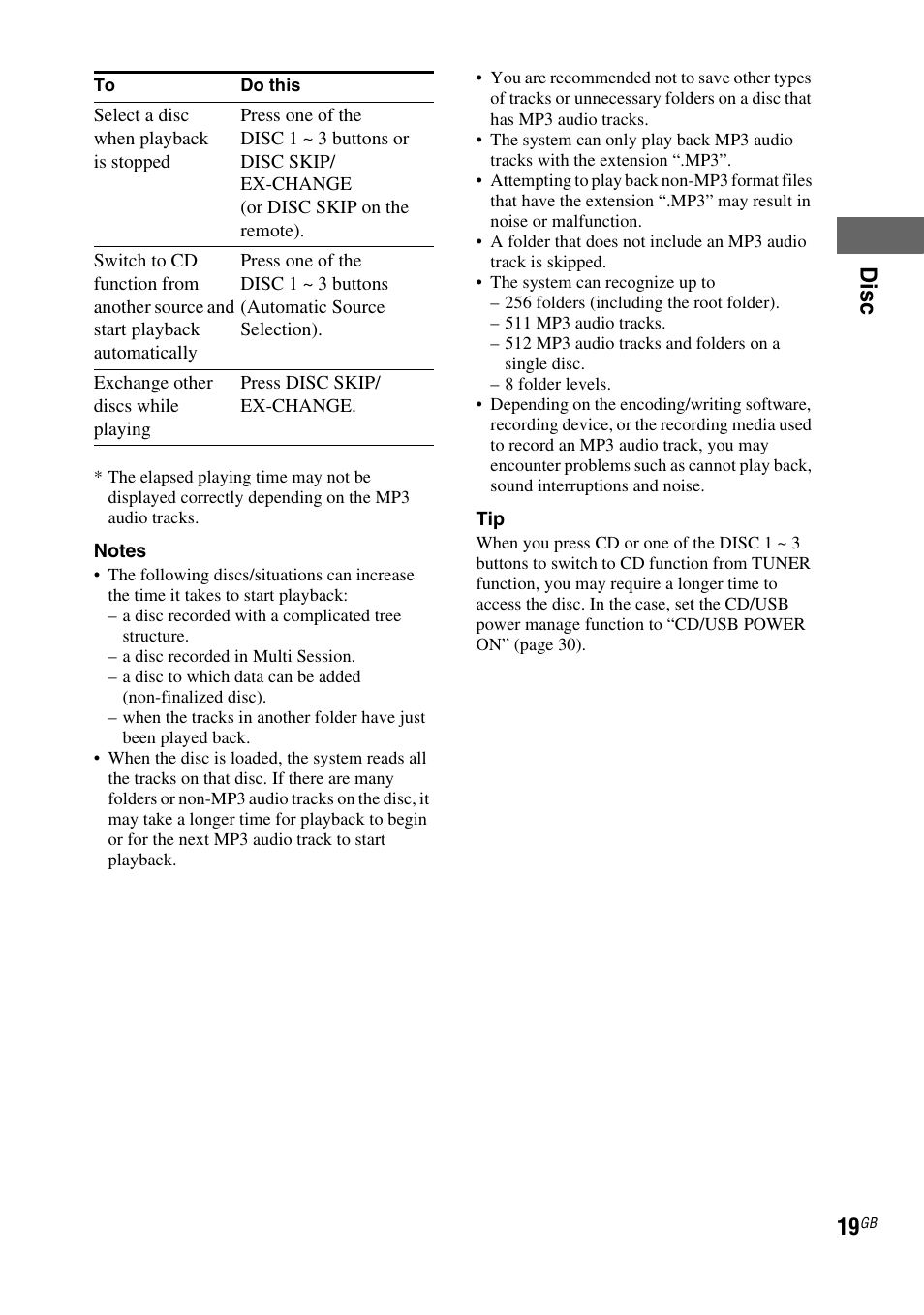 Disc | Sony FST-ZUX9 User Manual | Page 19 / 60