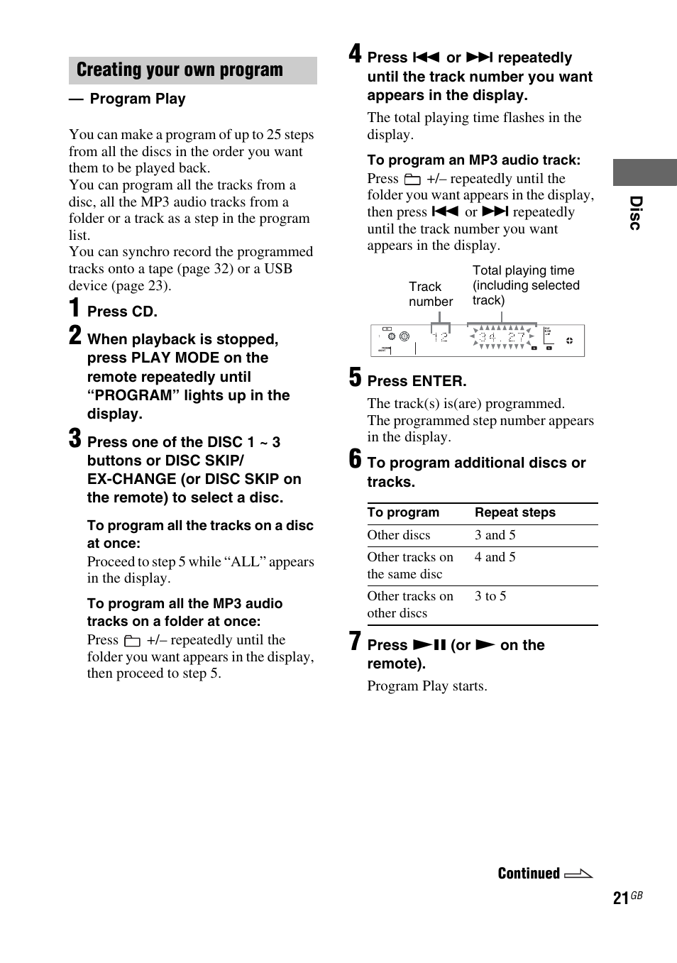 Creating your own program | Sony FST-ZUX9 User Manual | Page 21 / 60