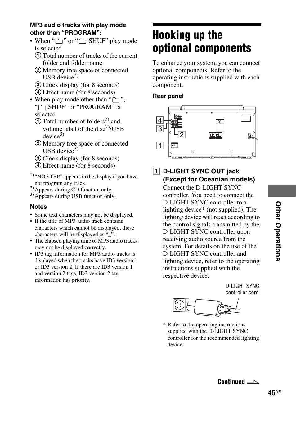 Hooking up the optional components, Hooking up the optional, Components | Sony FST-ZUX9 User Manual | Page 45 / 60