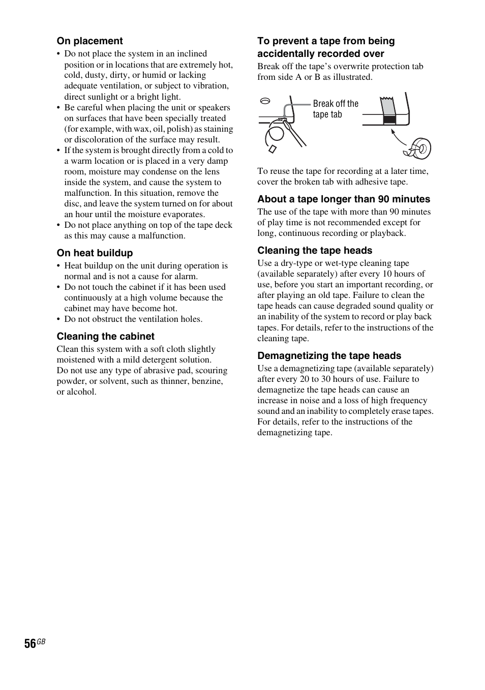 He tape heads are dirty (see “cleaning | Sony FST-ZUX9 User Manual | Page 56 / 60