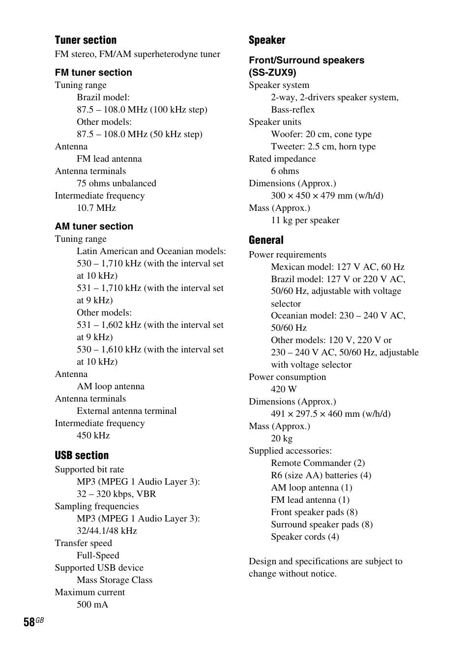 Sony FST-ZUX9 User Manual | Page 58 / 60