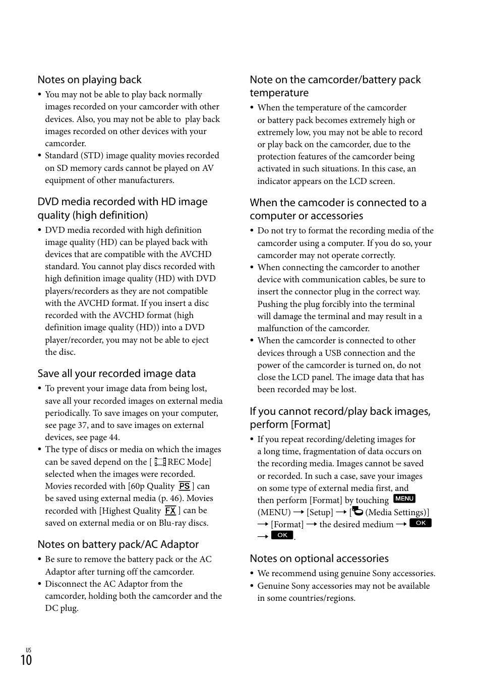 Save all your recorded image data | Sony HDR-CX360V User Manual | Page 10 / 151