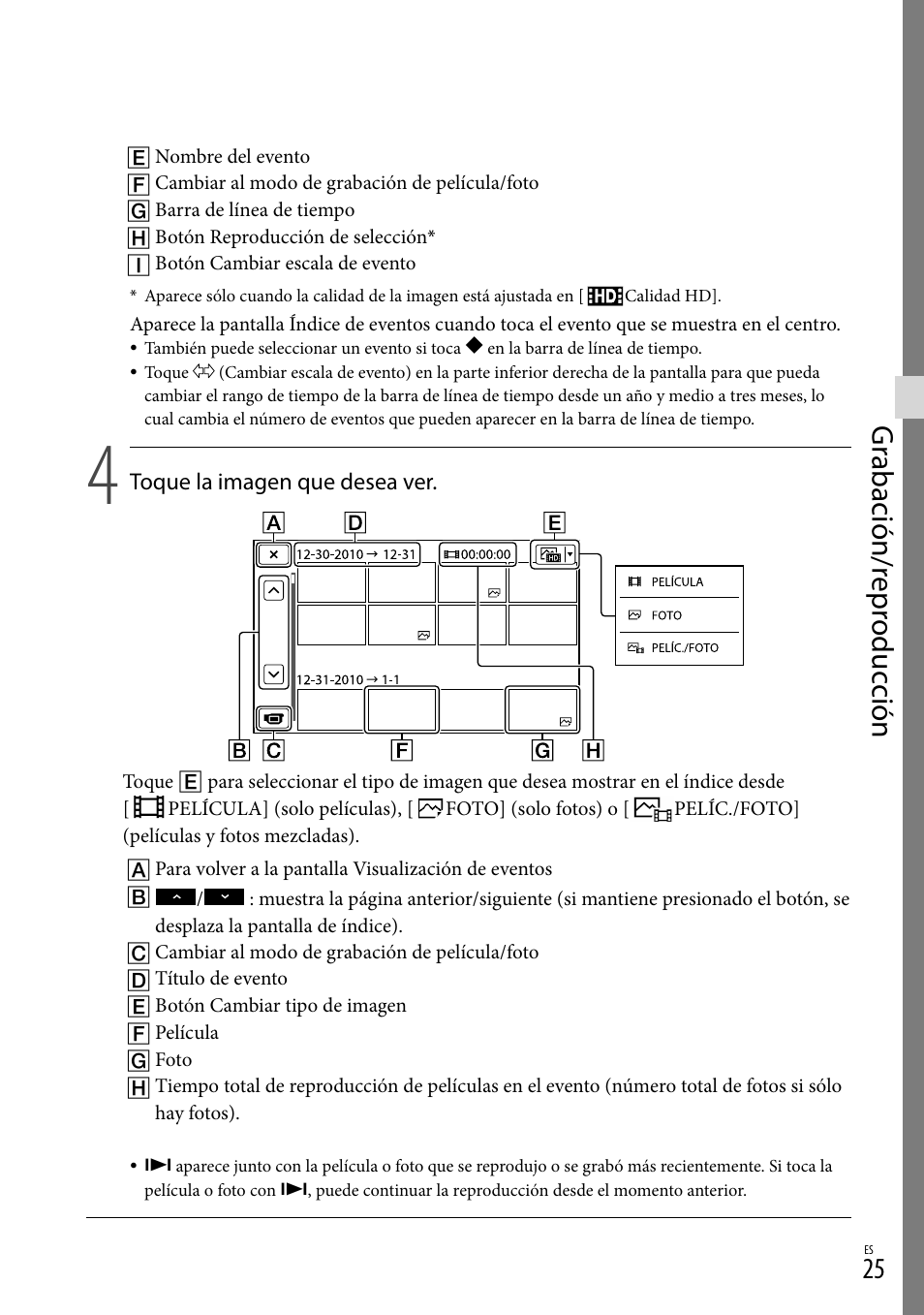 Gr abación/r epr oduc ción | Sony HDR-CX360V User Manual | Page 101 / 151