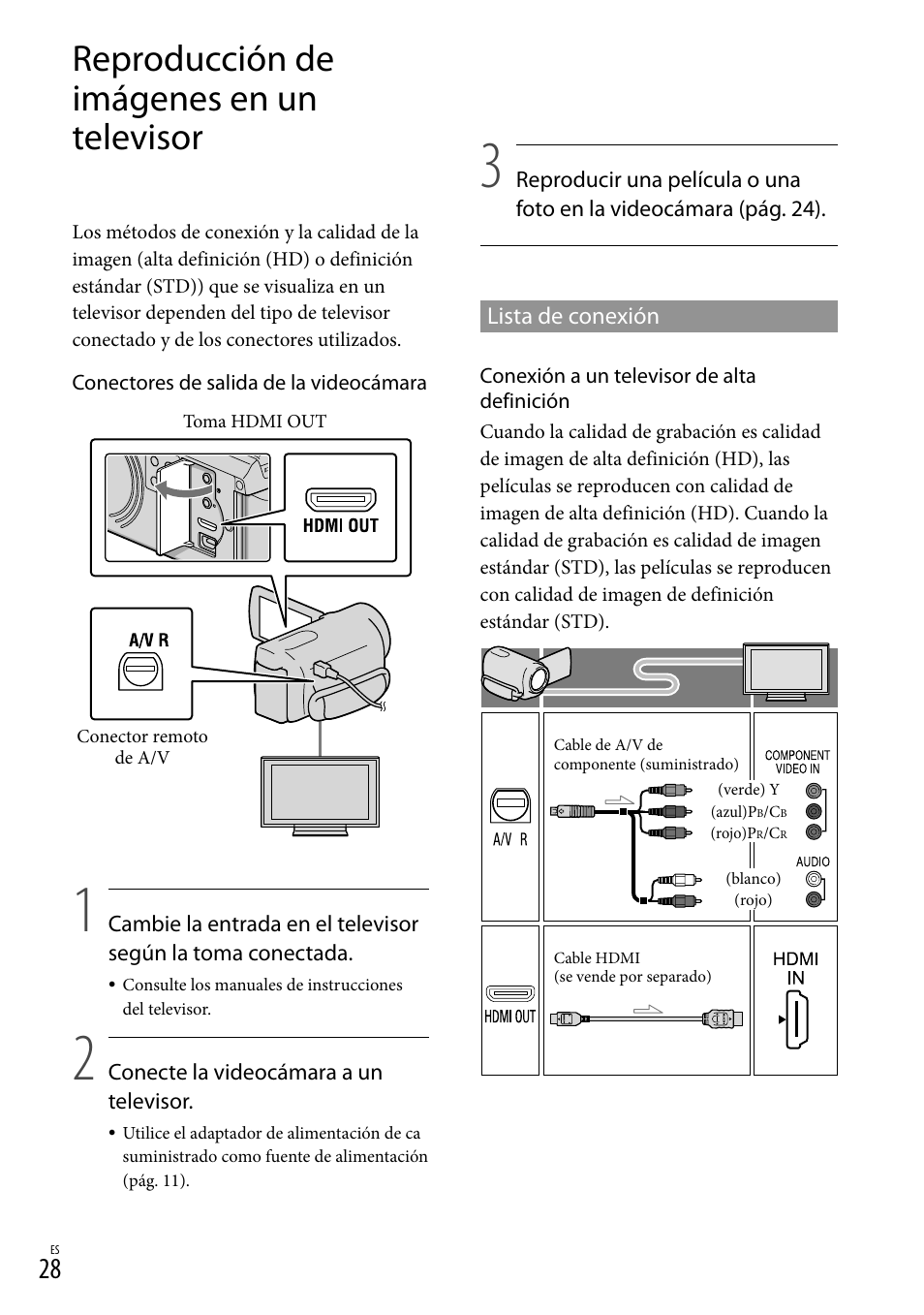 Reproducción de imágenes en un televisor | Sony HDR-CX360V User Manual | Page 104 / 151