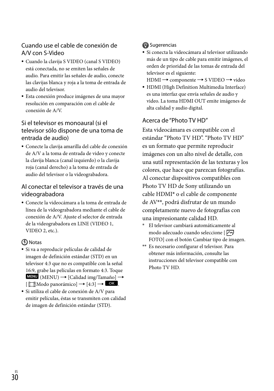 Cuando use el cable de conexión de a/v con s-video, Acerca de “photo tv hd | Sony HDR-CX360V User Manual | Page 106 / 151