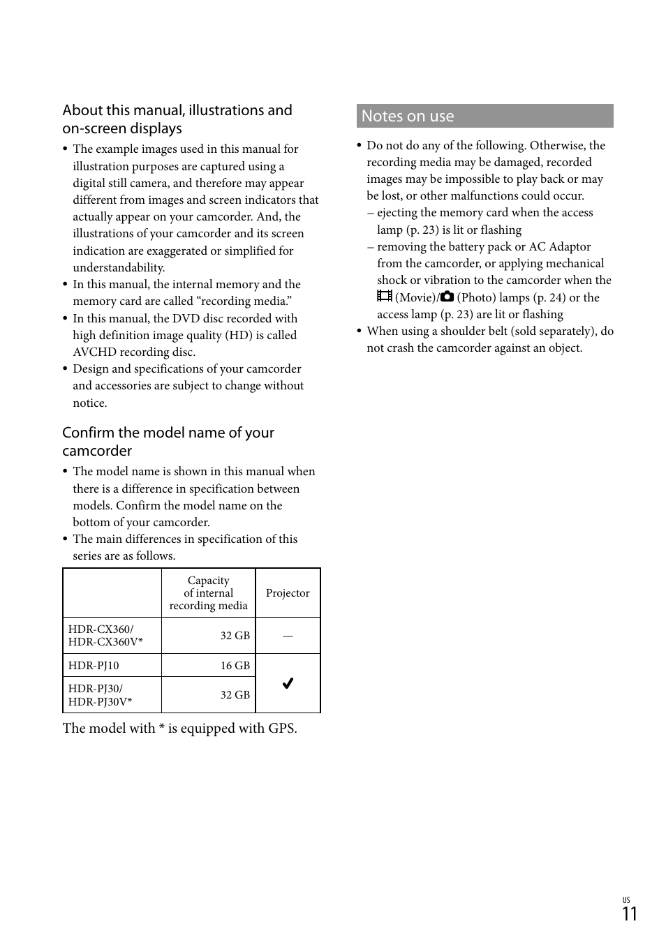 Confirm the model name of your camcorder | Sony HDR-CX360V User Manual | Page 11 / 151