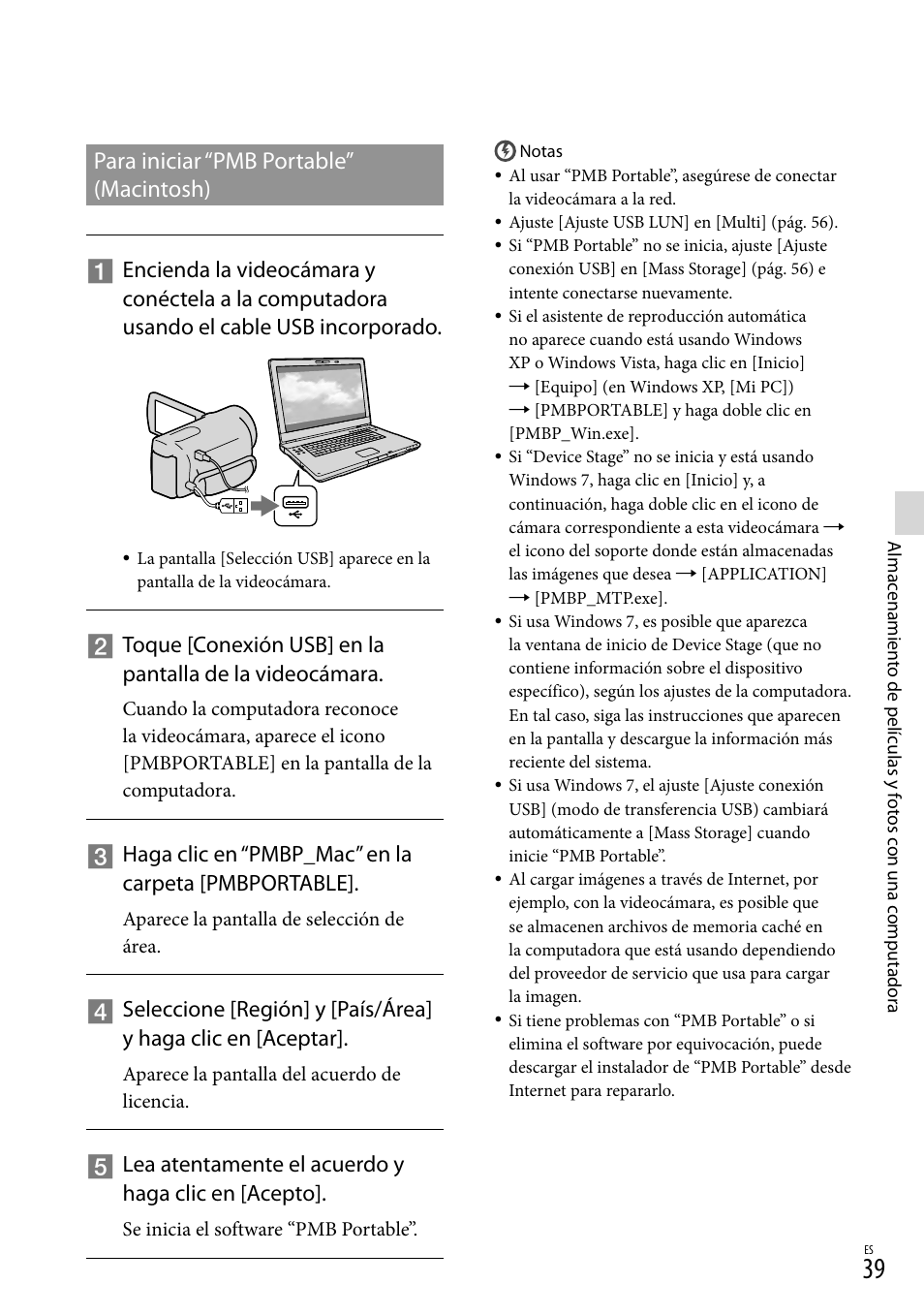 Para iniciar “pmb portable” (macintosh), Haga clic en “pmbp_mac” en la carpeta [pmbportable, Lea atentamente el acuerdo y haga clic en [acepto | Sony HDR-CX360V User Manual | Page 115 / 151