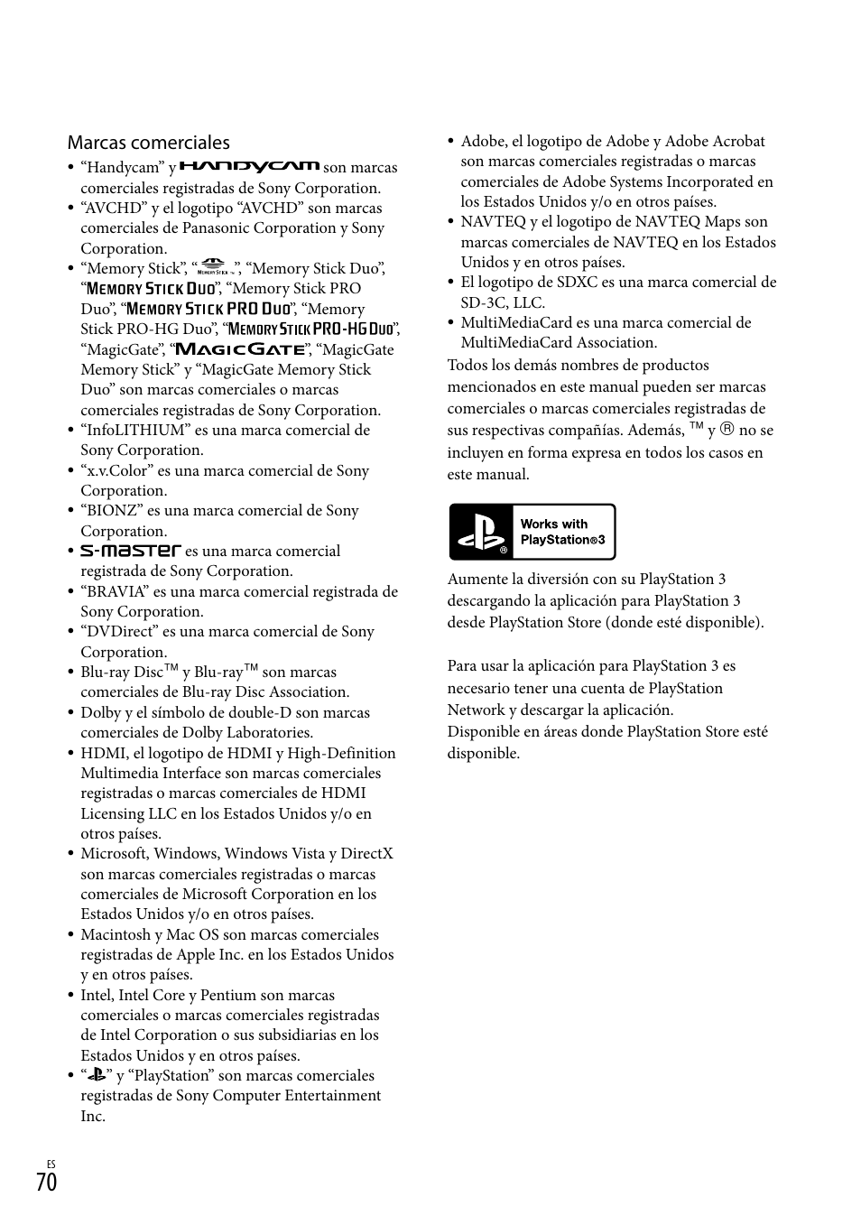 Marcas comerciales | Sony HDR-CX360V User Manual | Page 146 / 151