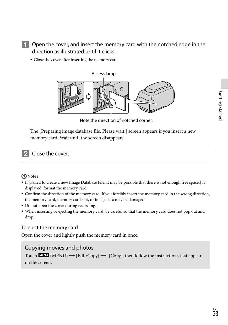 Copying movies and photos, 23) a | Sony HDR-CX360V User Manual | Page 23 / 151