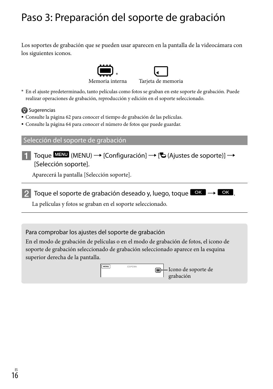 Paso 3: preparación del soporte de grabación | Sony HDR-CX360V User Manual | Page 92 / 151