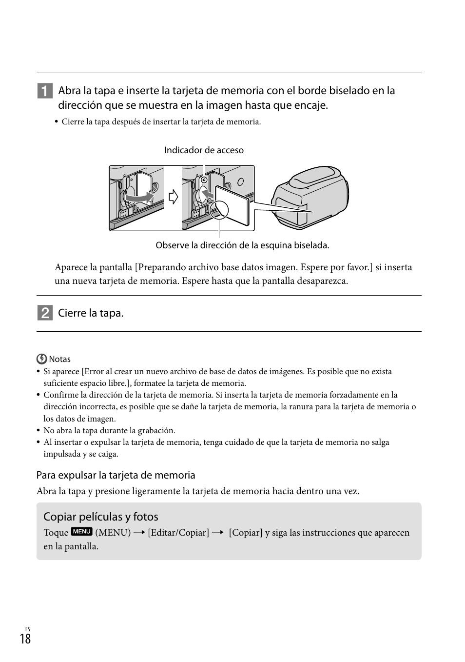 Copiar películas y fotos, 18) es | Sony HDR-CX360V User Manual | Page 94 / 151