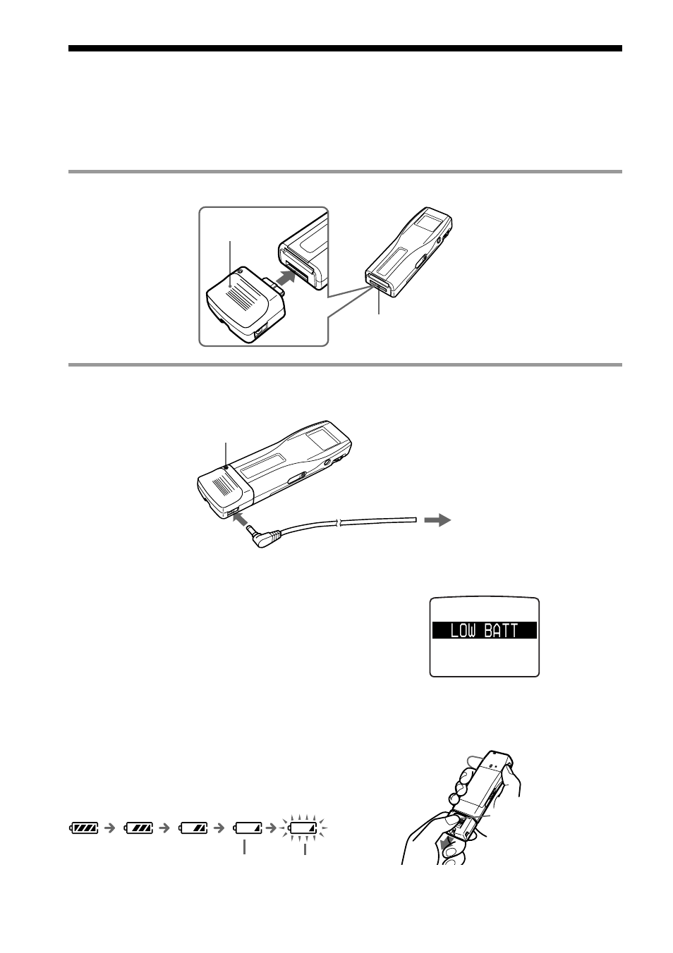Step 2: charging the battery, Low ba tt | Sony NW-MS7 User Manual | Page 10 / 44