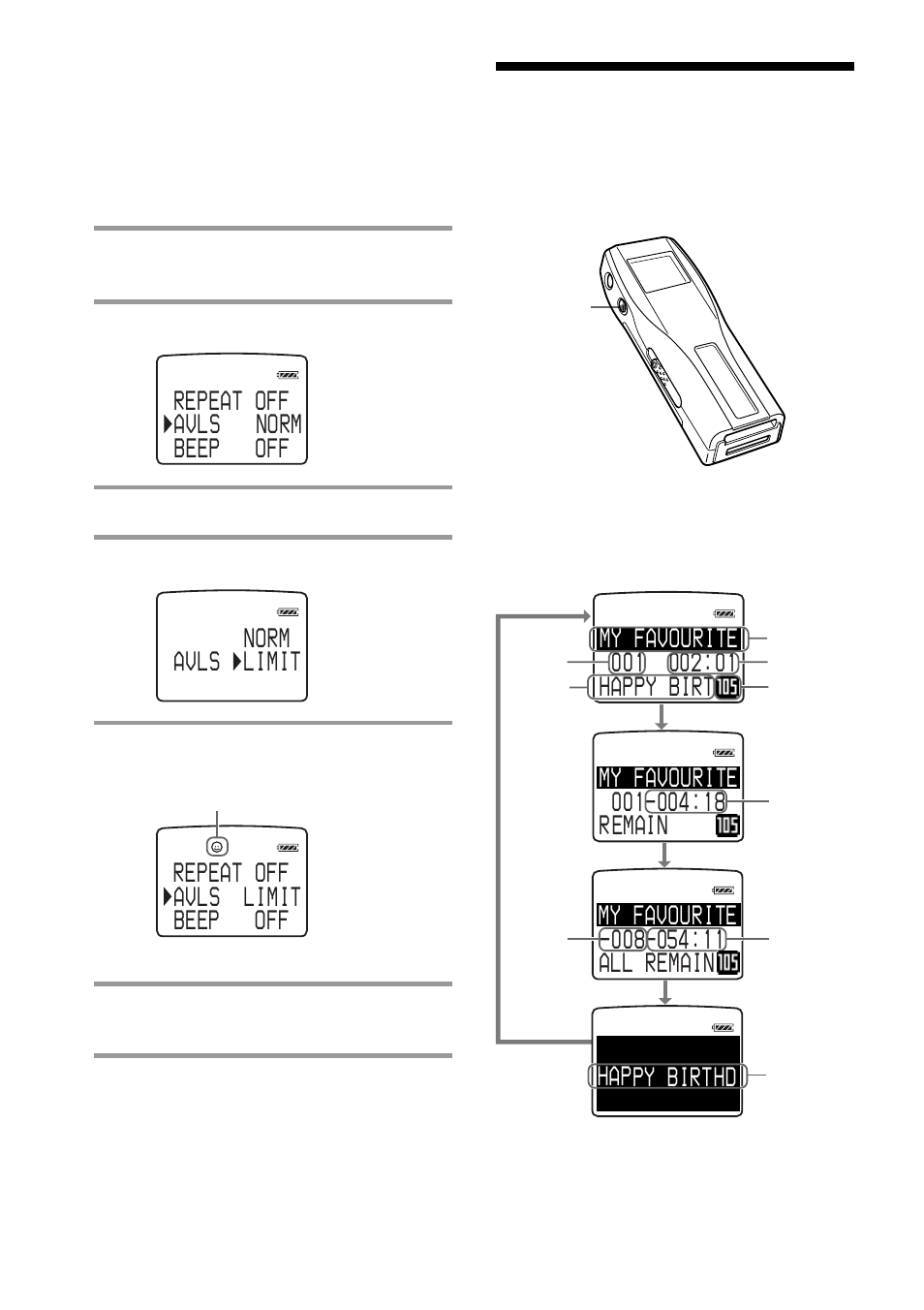 Protecting your hearing (avls), Changing the display mode | Sony NW-MS7 User Manual | Page 20 / 44