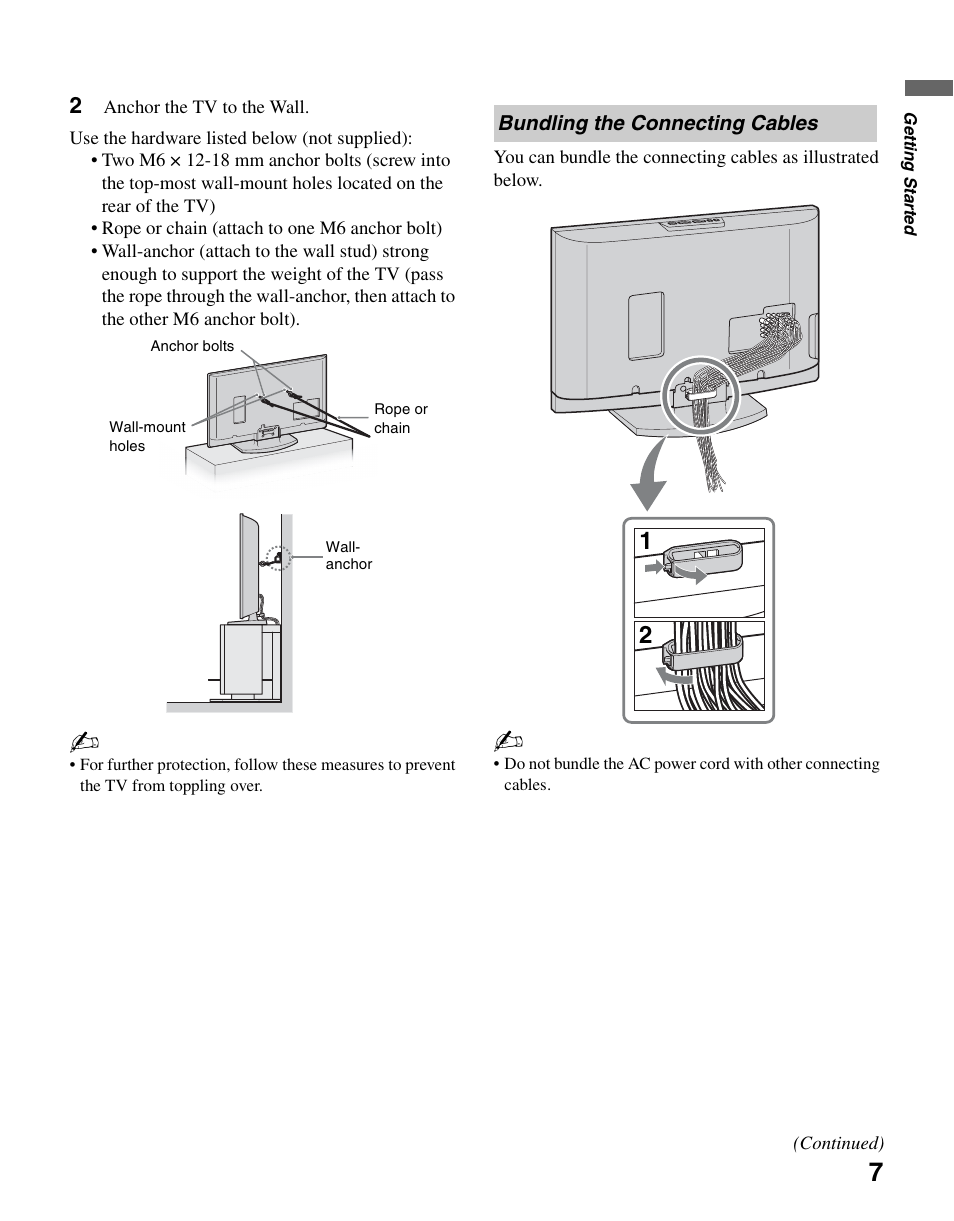 Bundling the connecting cables | Sony KDL-37NL140 User Manual | Page 7 / 48