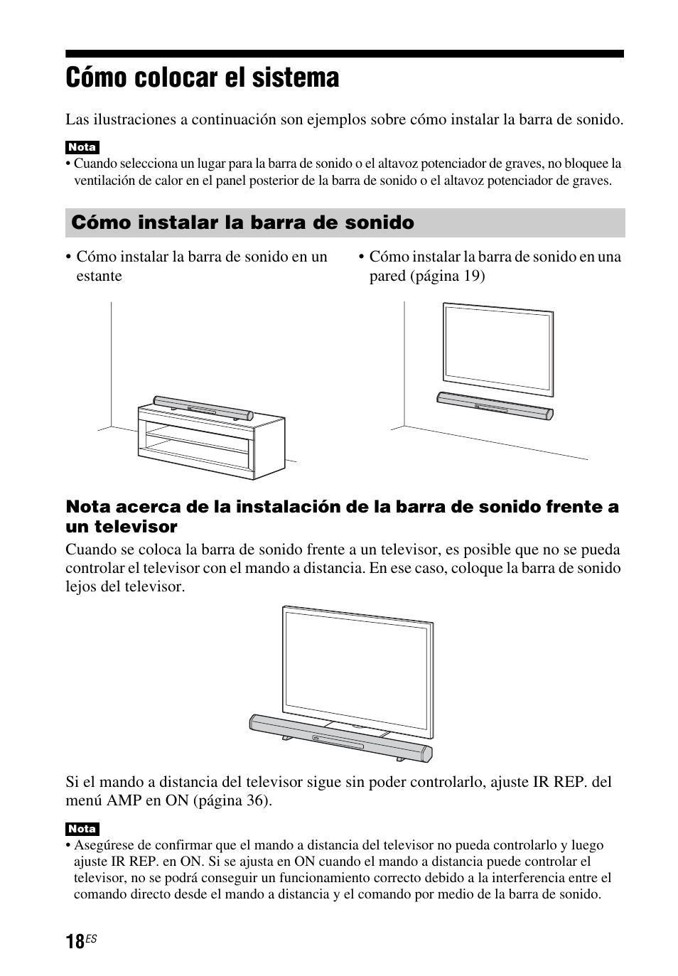 Cómo colocar el sistema, Cómo instalar la barra de sonido | Sony HT-CT260 User Manual | Page 104 / 130