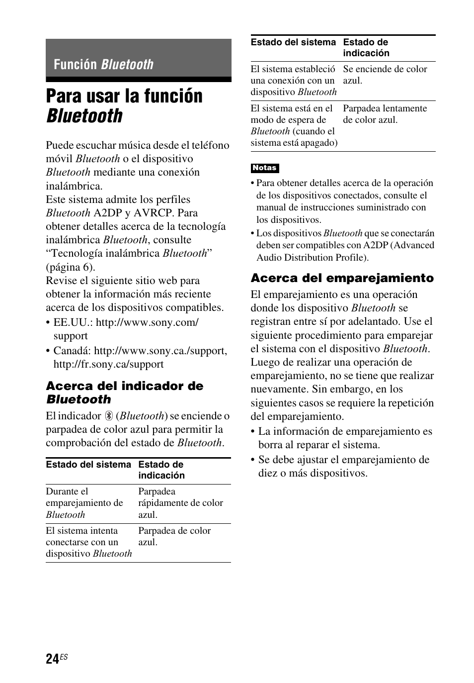 Función bluetooth, Para usar la función bluetooth | Sony HT-CT260 User Manual | Page 110 / 130