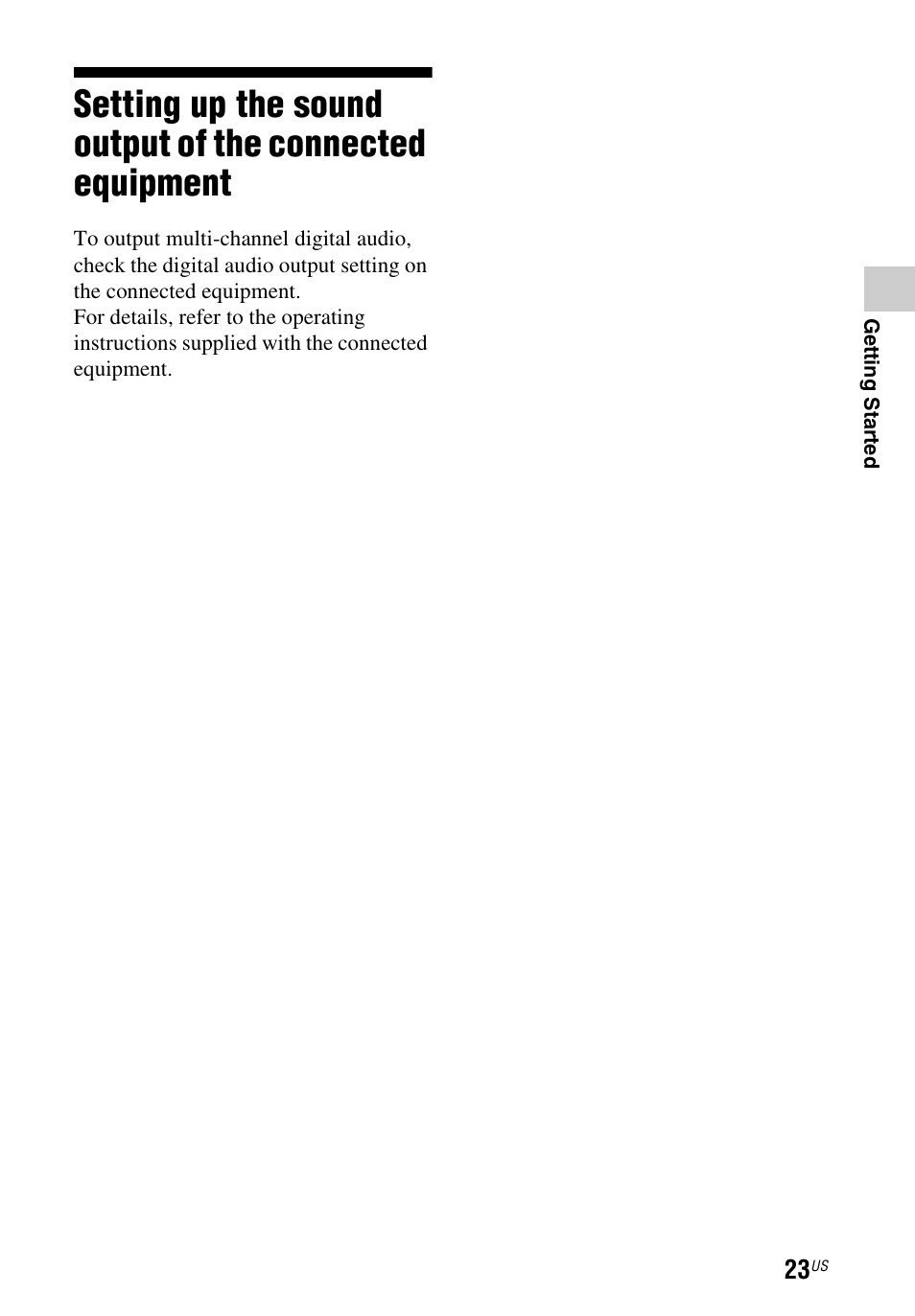 Setting up the sound output of the, Connected equipment | Sony HT-CT260 User Manual | Page 23 / 130