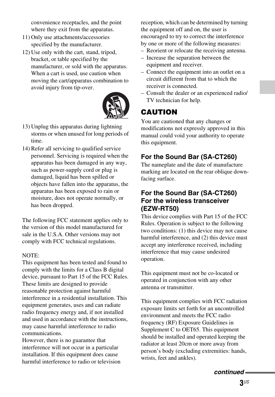 Caution | Sony HT-CT260 User Manual | Page 3 / 130