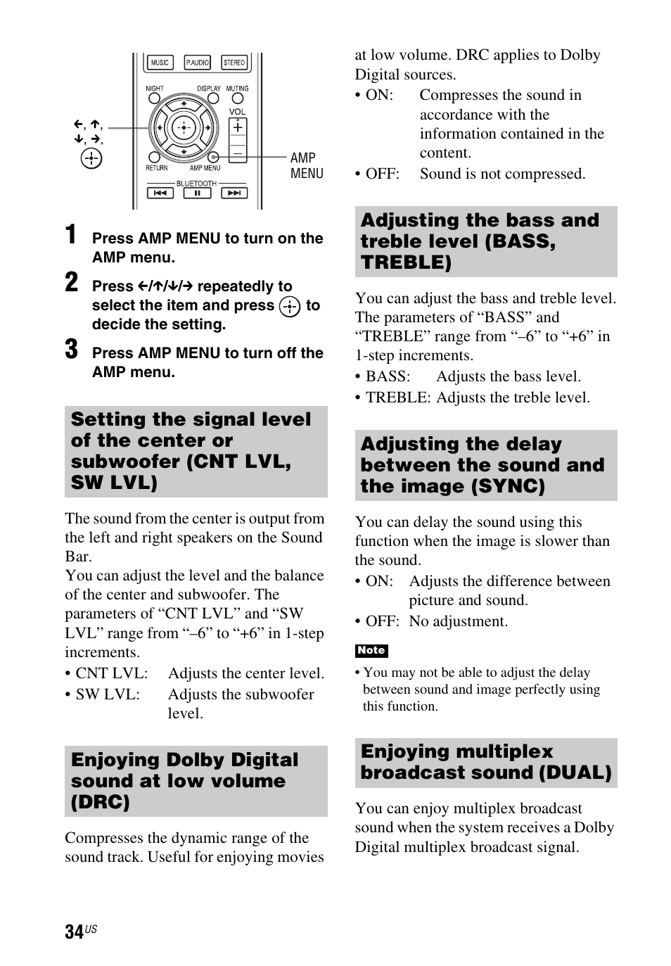 Enjoying multiplex broadcast sound (dual) | Sony HT-CT260 User Manual | Page 34 / 130