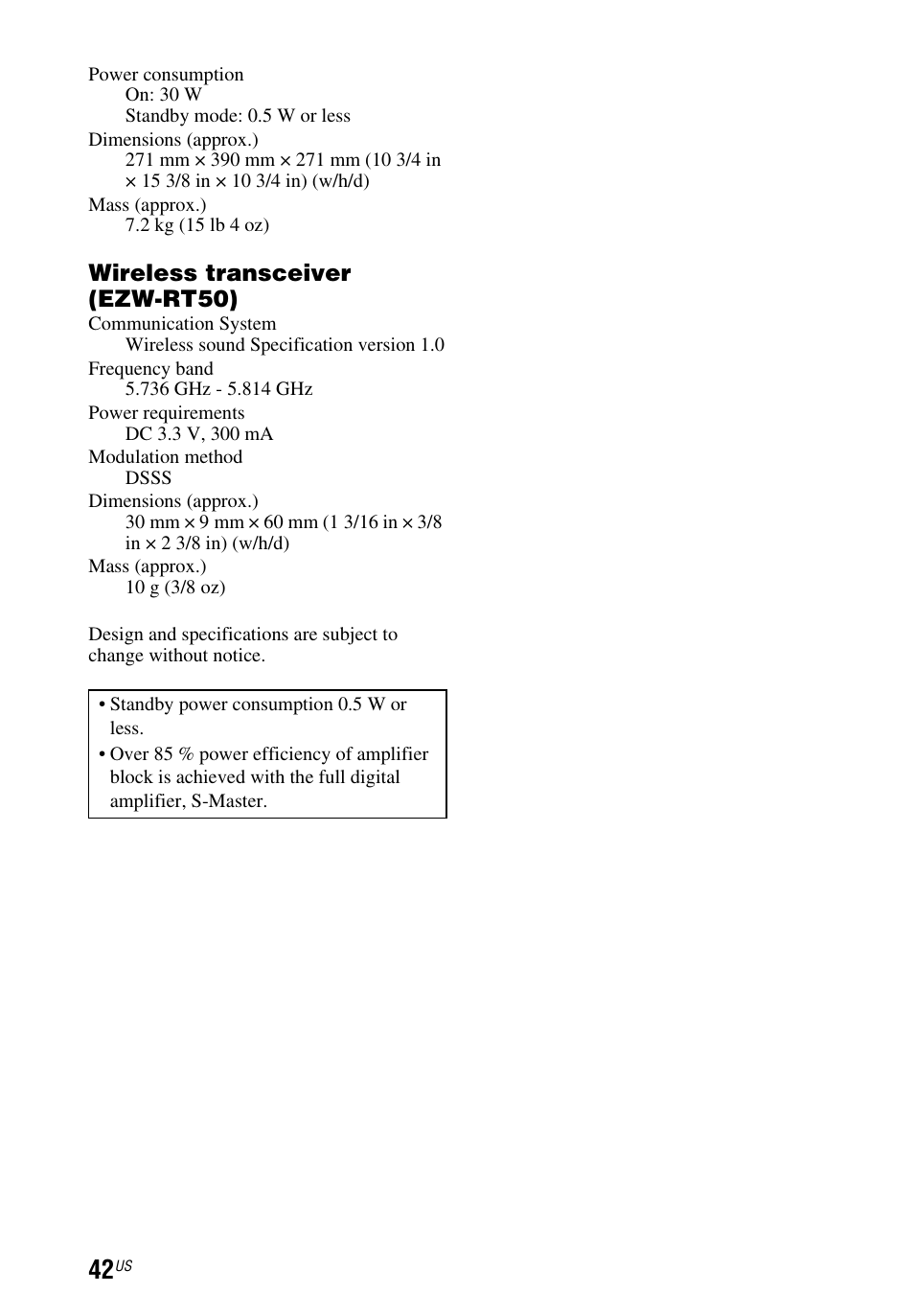 Wireless transceiver (ezw-rt50) | Sony HT-CT260 User Manual | Page 42 / 130
