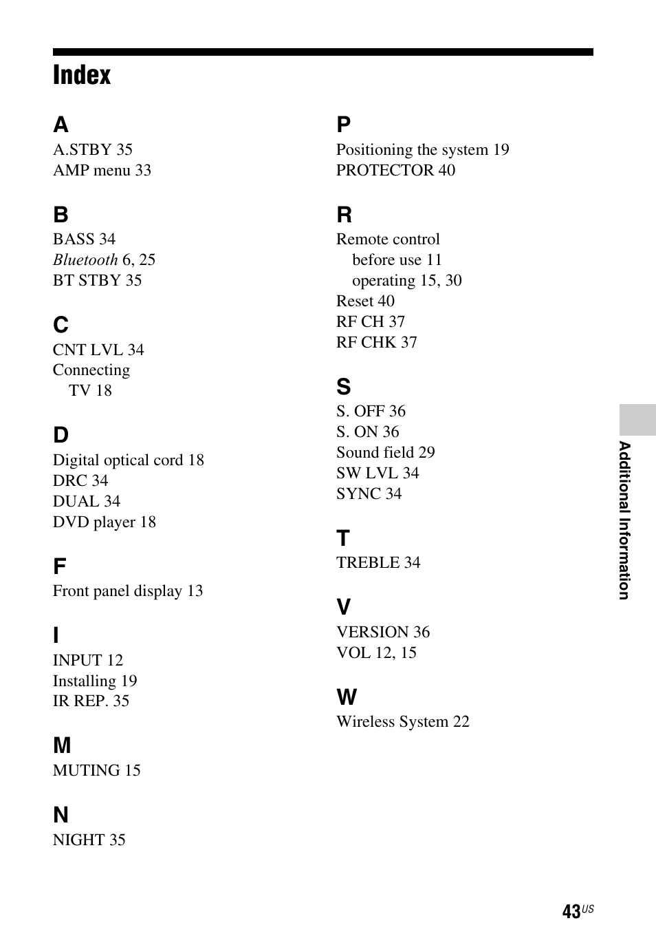 Index | Sony HT-CT260 User Manual | Page 43 / 130