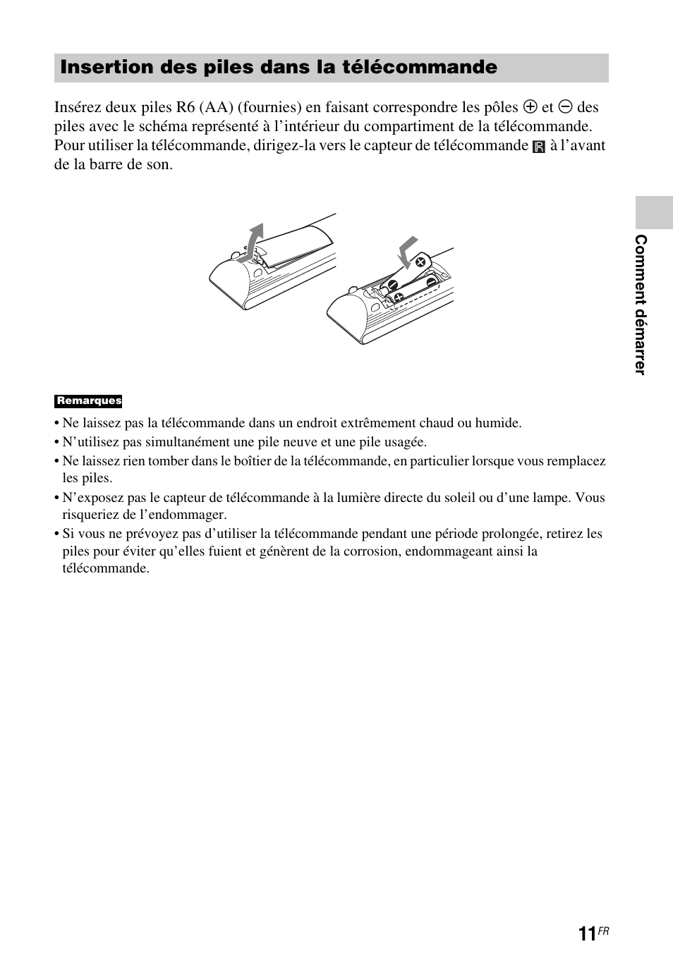 Insertion des piles dans la télécommande | Sony HT-CT260 User Manual | Page 53 / 130