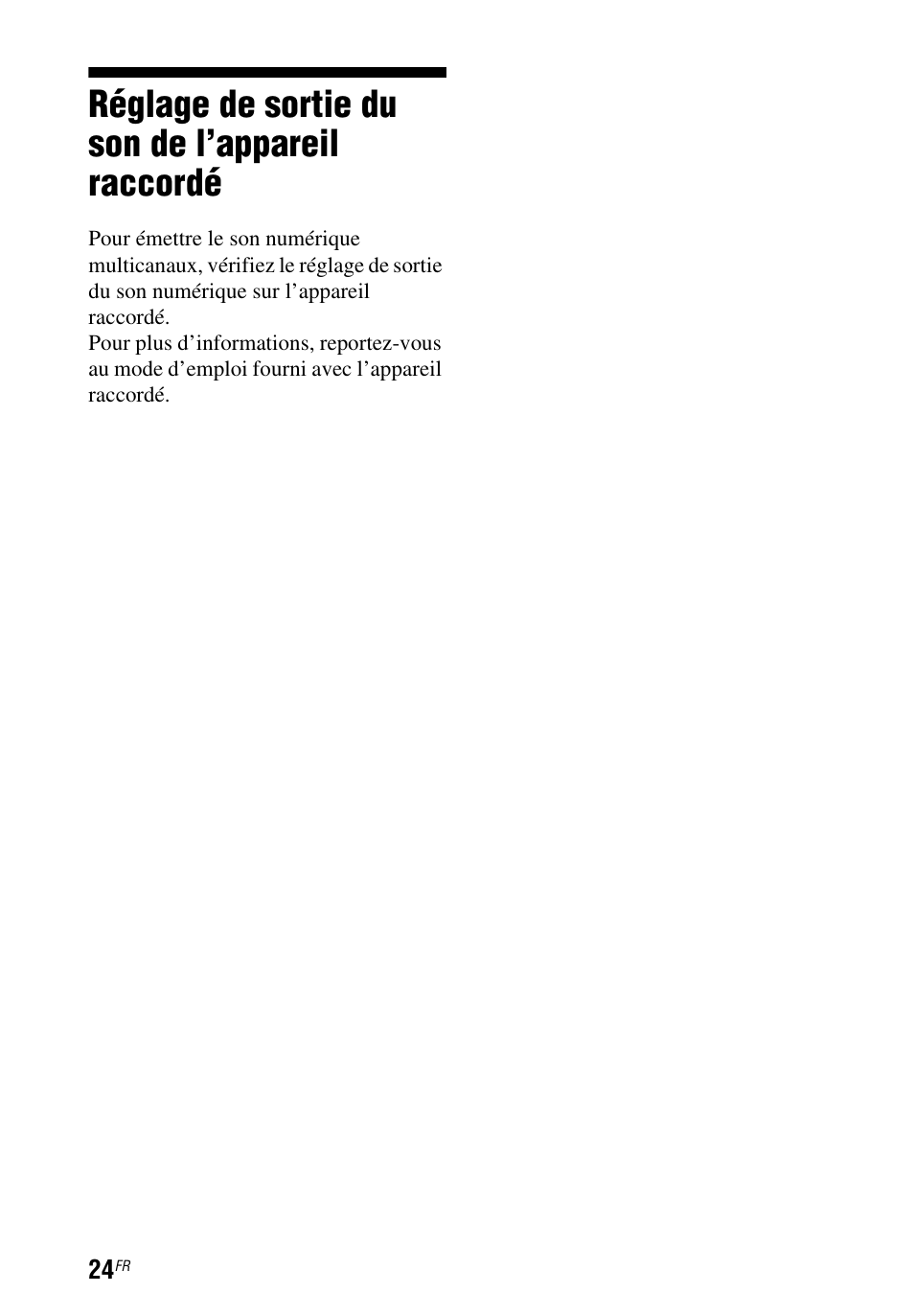 Réglage de sortie du son de l’appareil raccordé, Réglage de sortie du son de, L’appareil raccordé | Sony HT-CT260 User Manual | Page 66 / 130