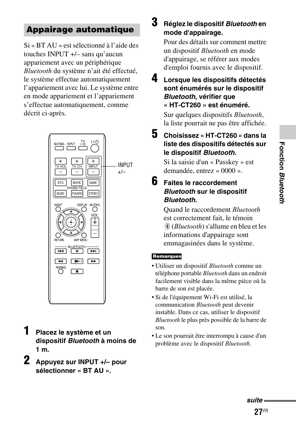 Appairage automatique | Sony HT-CT260 User Manual | Page 69 / 130