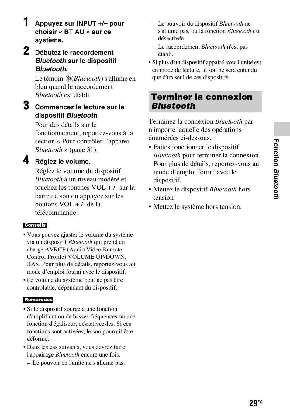 Terminer la connexion bluetooth | Sony HT-CT260 User Manual | Page 71 / 130