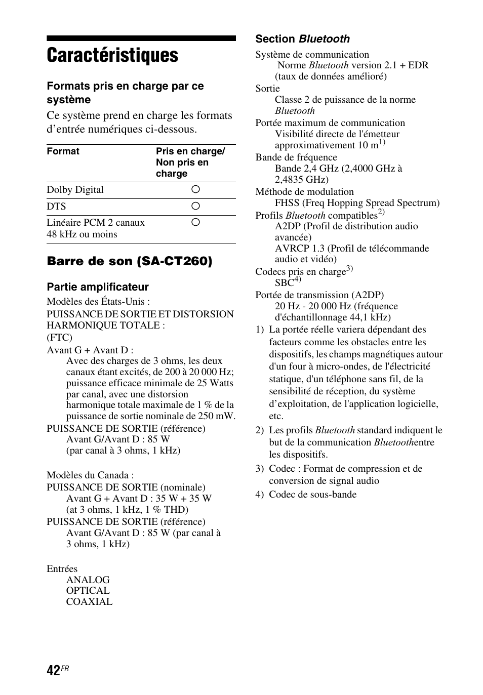 Caractéristiques, Barre de son (sa-ct260) | Sony HT-CT260 User Manual | Page 84 / 130