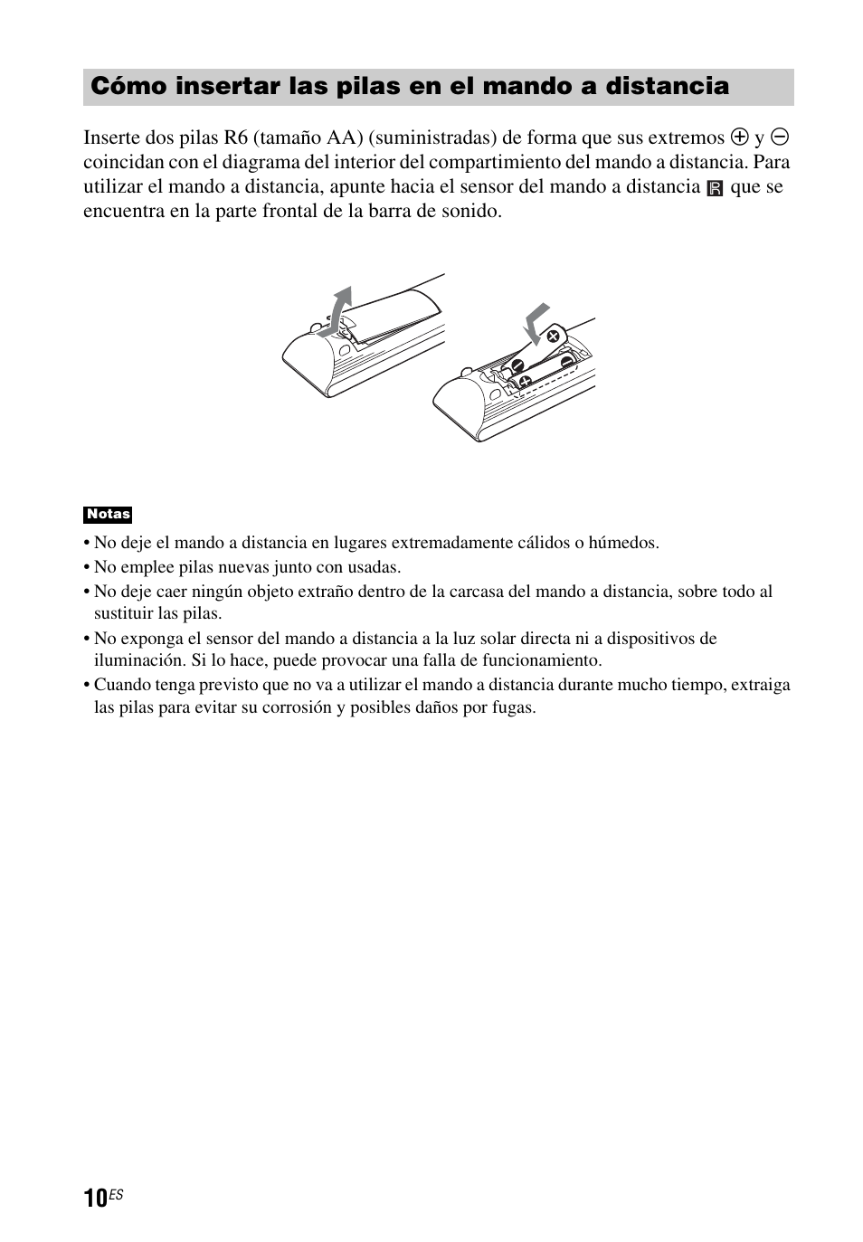 Cómo insertar las pilas en el mando a distancia | Sony HT-CT260 User Manual | Page 96 / 130