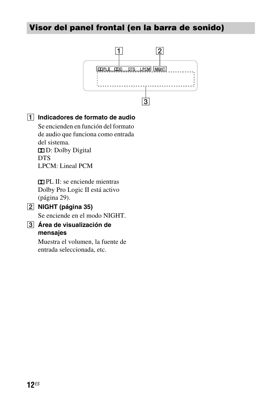 Visor del panel frontal (en la barra de sonido) | Sony HT-CT260 User Manual | Page 98 / 130