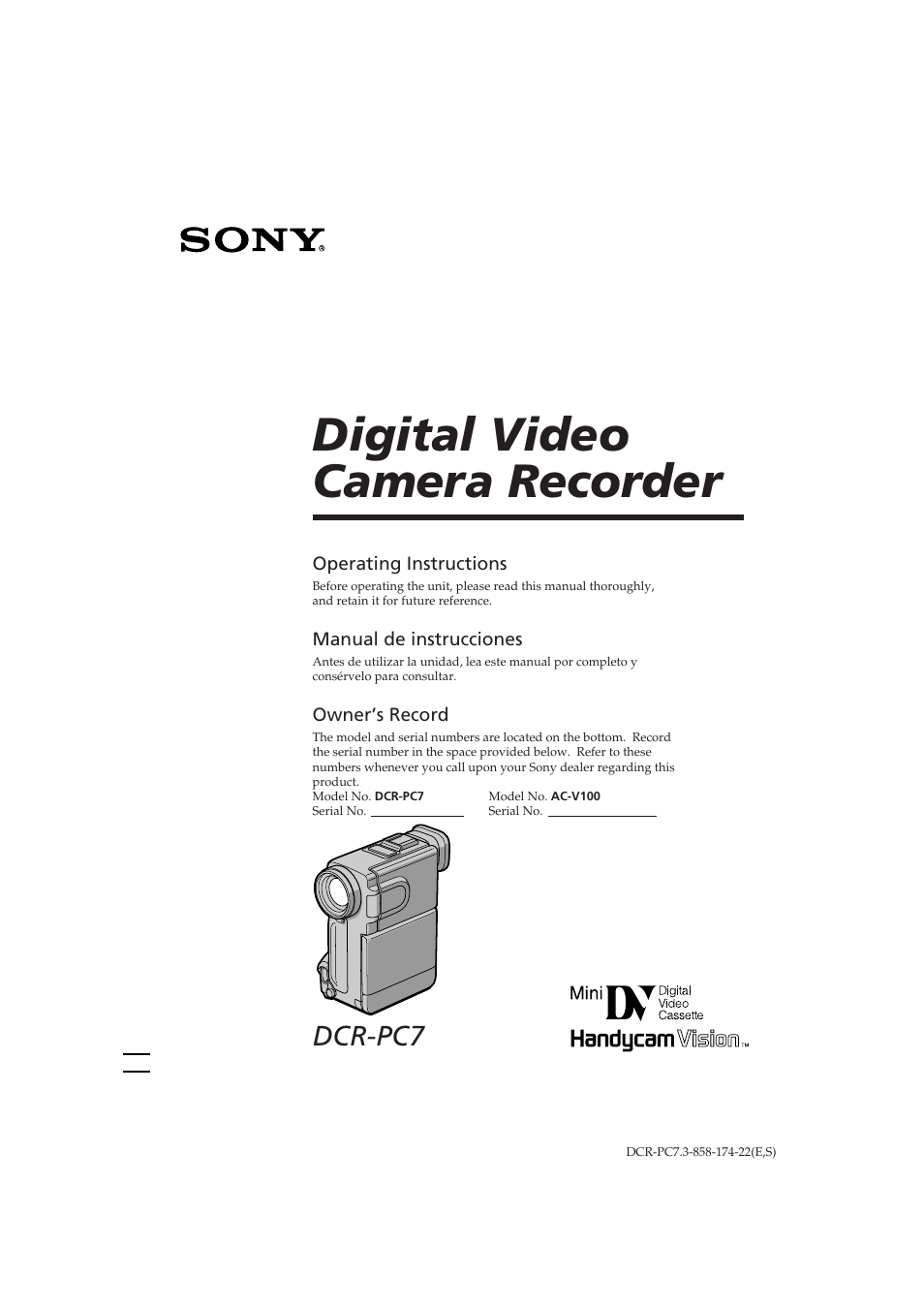 Sony DCR-PC7 User Manual | 92 pages