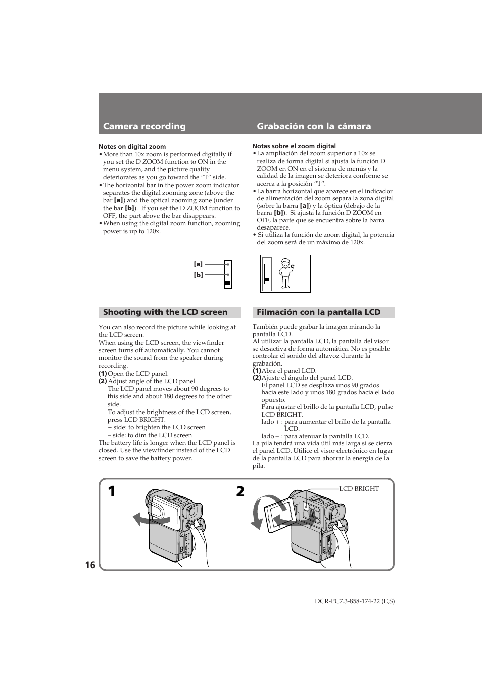 Camera recording grabación con la cámara | Sony DCR-PC7 User Manual | Page 16 / 92