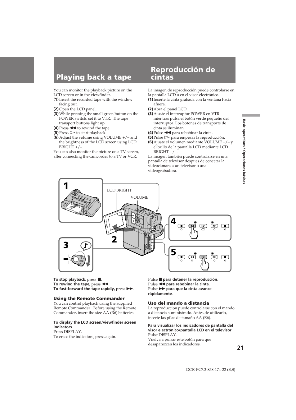 Playing back a tape reproducción de cintas | Sony DCR-PC7 User Manual | Page 21 / 92
