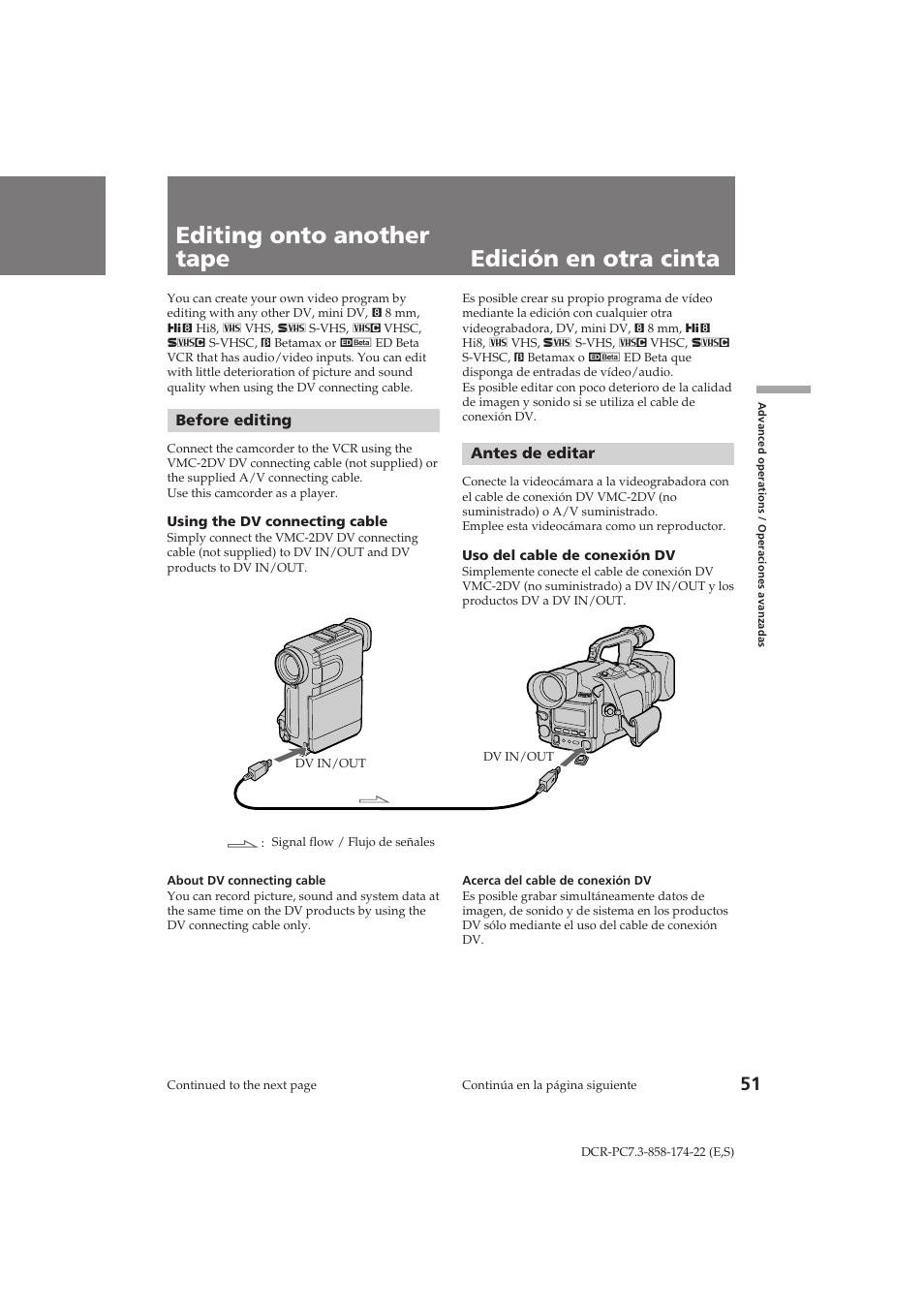 Edición en otra cinta editing onto another tape | Sony DCR-PC7 User Manual | Page 51 / 92
